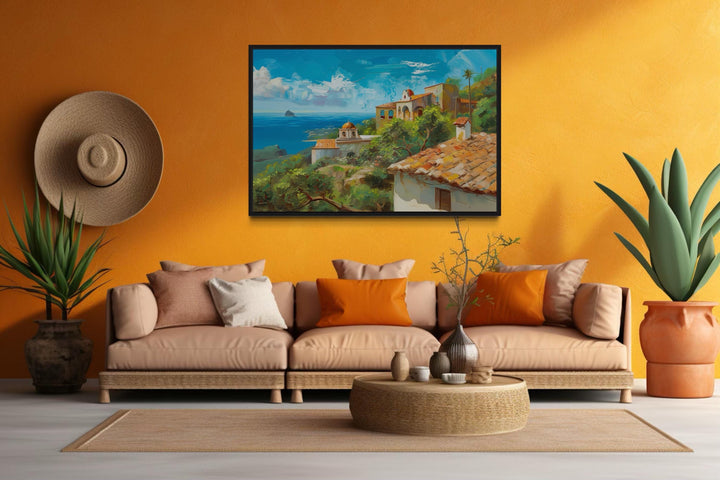 Mediterranean Coastal Village Spanish Riviera Framed Canvas Wall Art