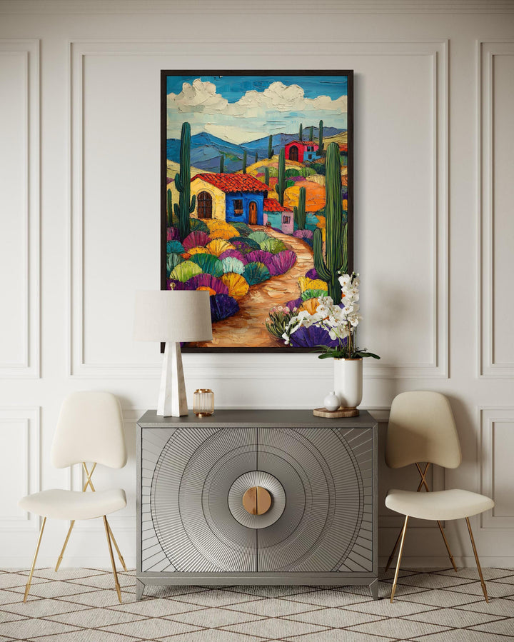 Mexican Desert Village Framed Canvas Wall Art