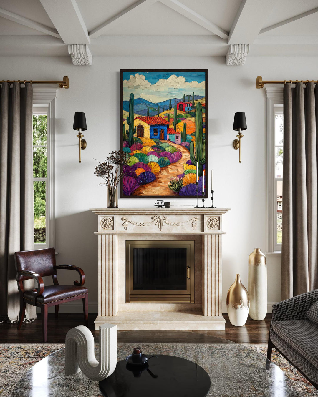 Mexican Desert Village Framed Canvas Wall Art