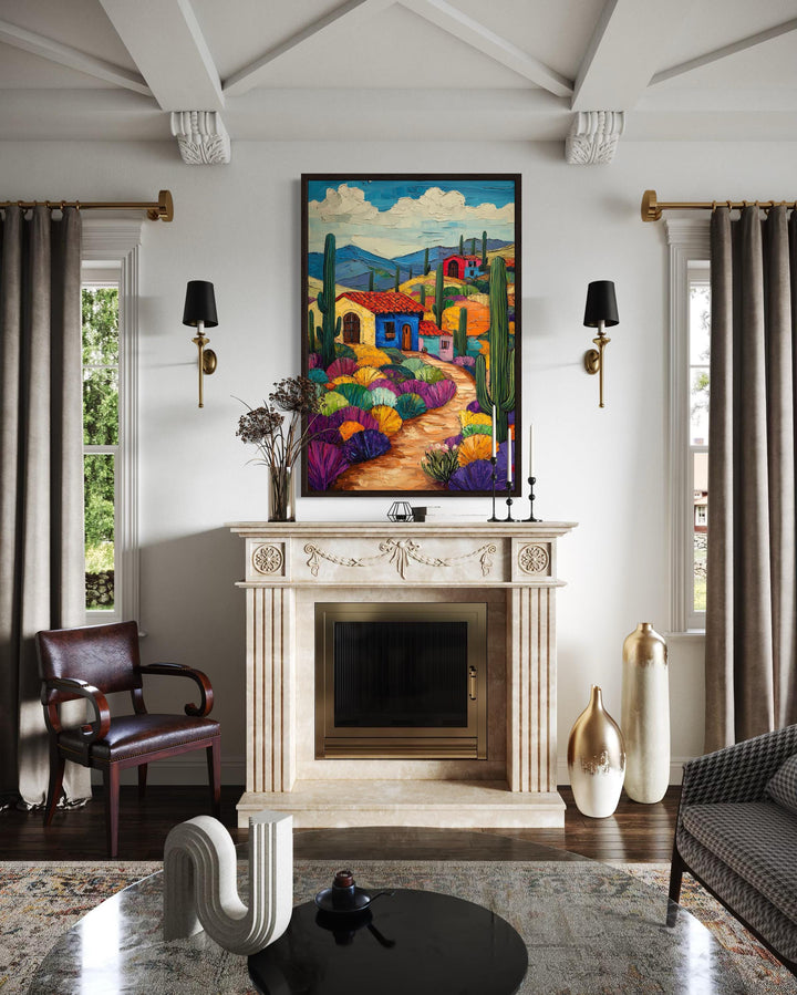 Mexican Desert Village Framed Canvas Wall Art