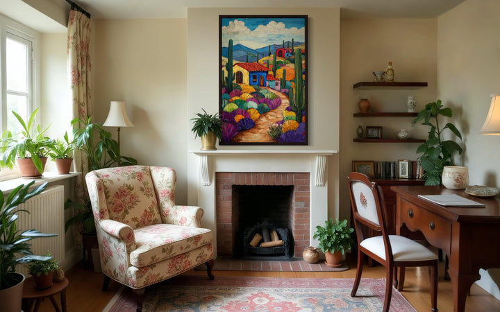 Mexican Desert Village Framed Canvas Wall Art