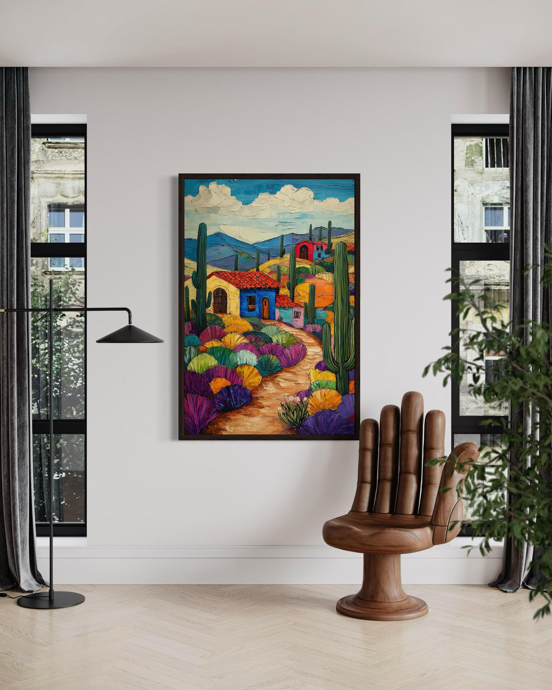 Mexican Desert Village Framed Canvas Wall Art
