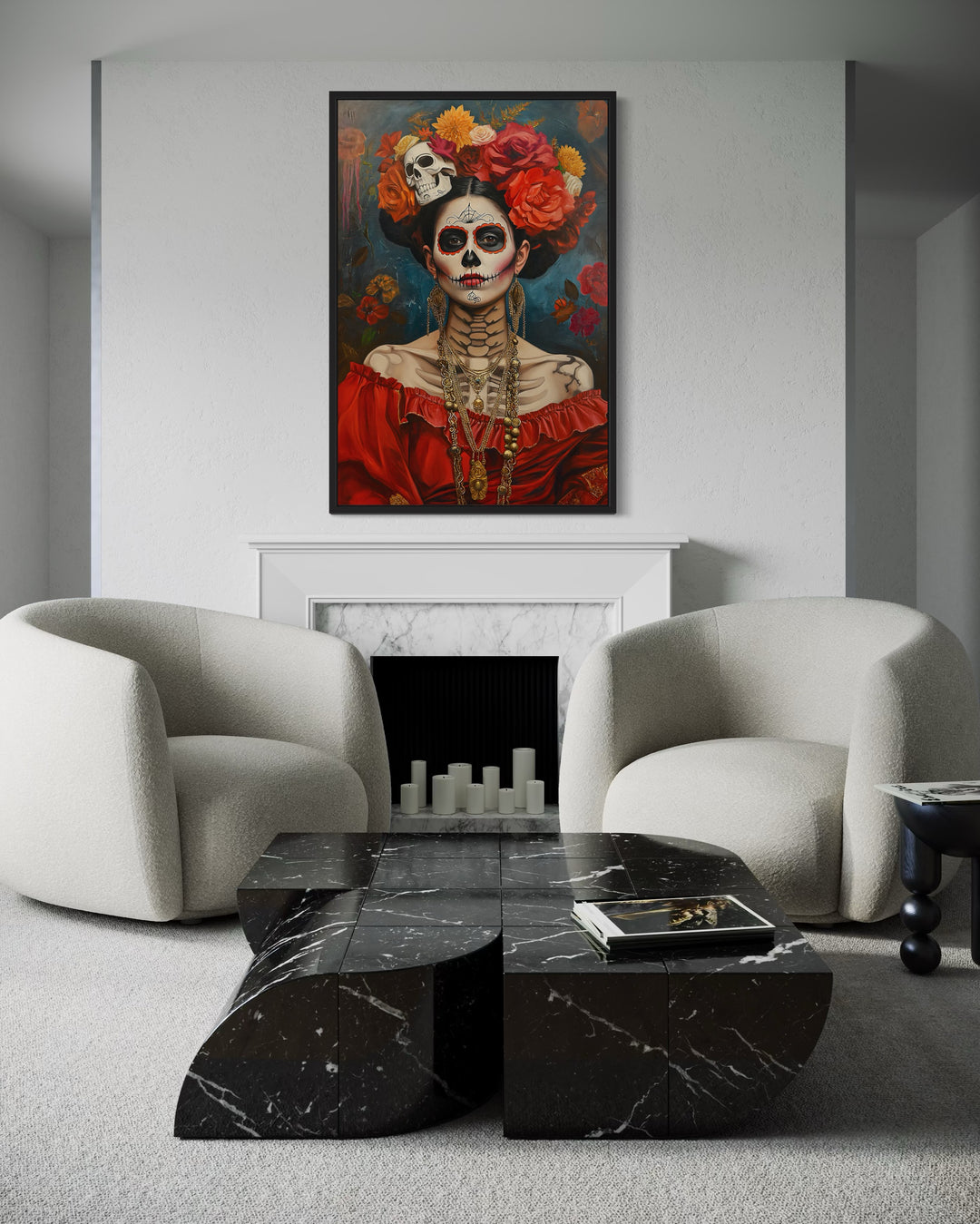Mexican Framed Canvas Wall Art Day of The Dead Woman Painting