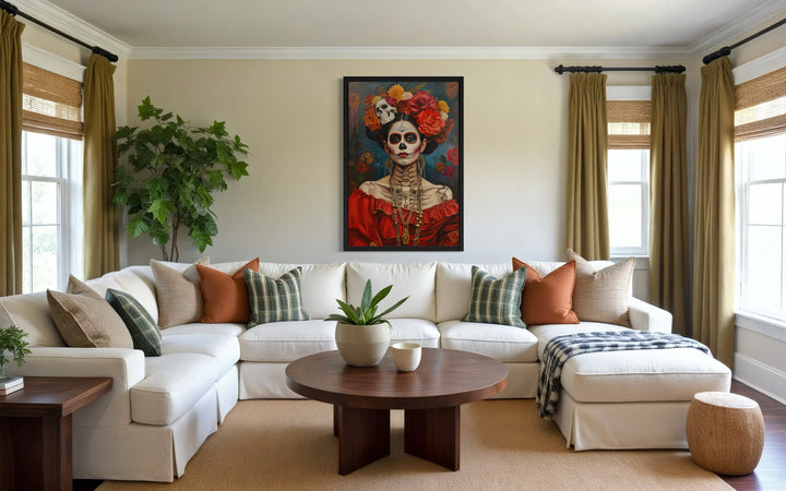 Mexican Framed Canvas Wall Art Day of The Dead Woman Painting