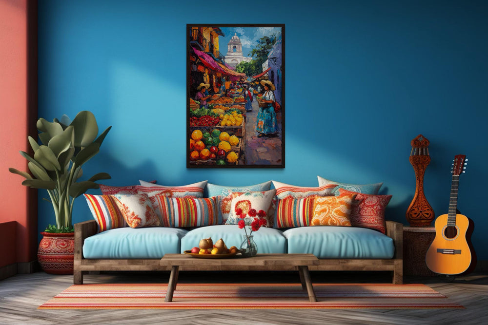 Mexican Market Scene Framed Canvas Wall Art