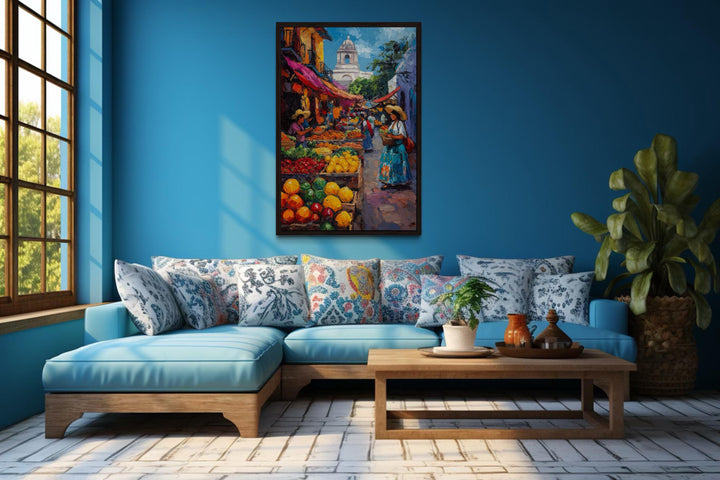 Mexican Market Scene Framed Canvas Wall Art