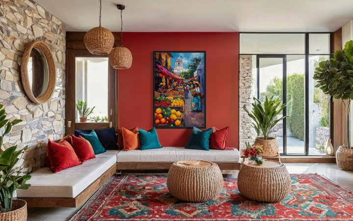 Mexican Market Scene Framed Canvas Wall Art