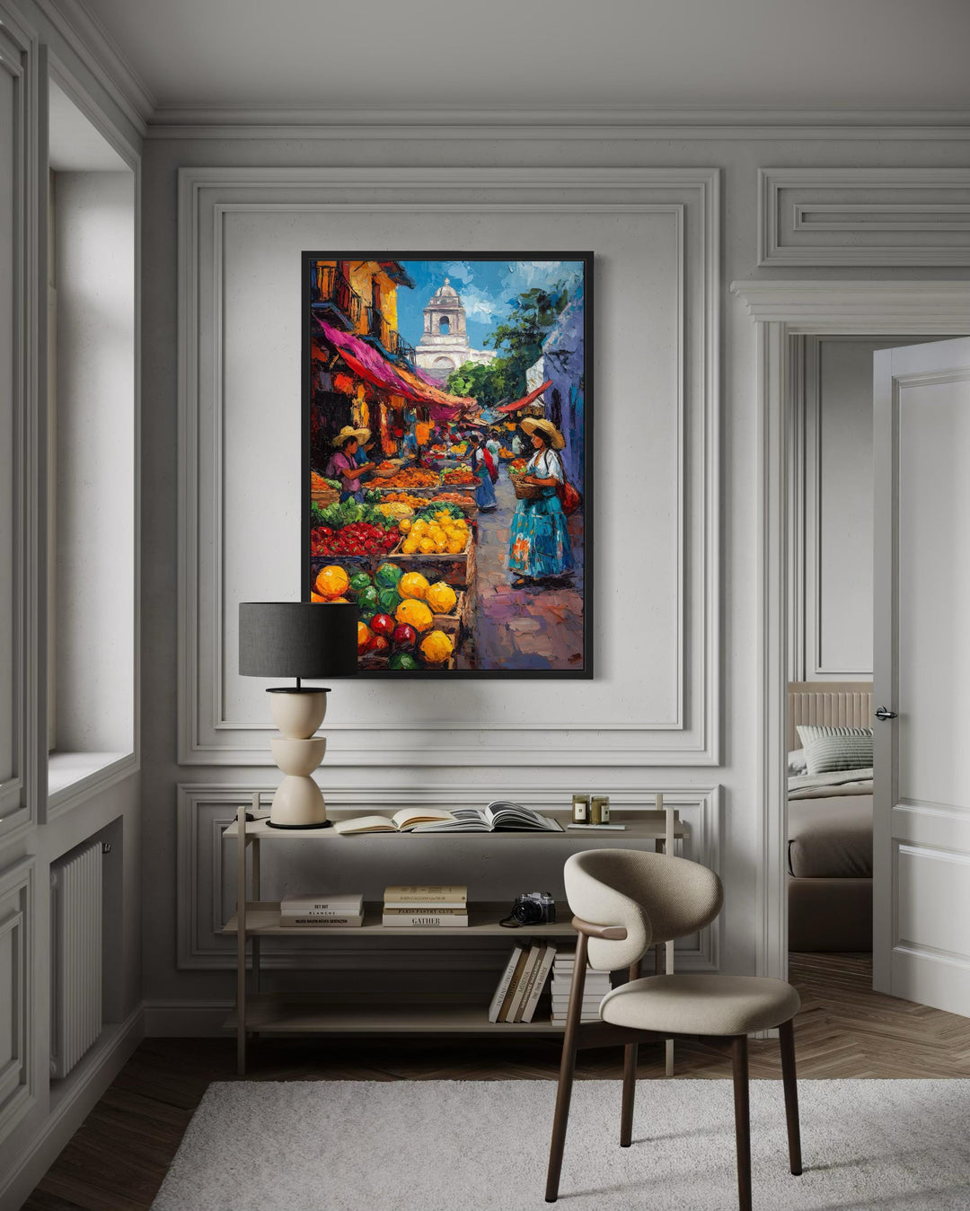 Mexican Market Scene Framed Canvas Wall Art