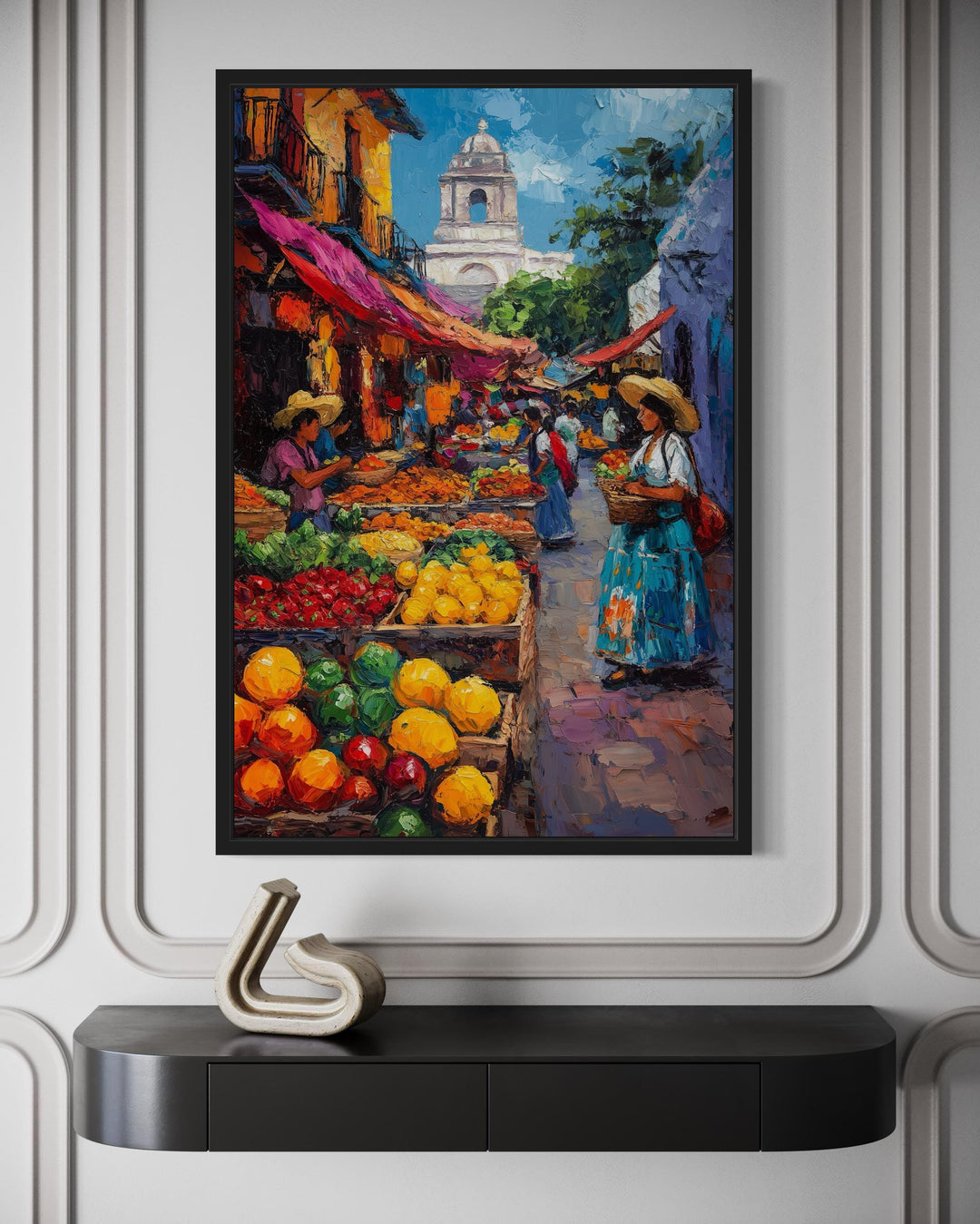 Mexican Market Scene Framed Canvas Wall Art