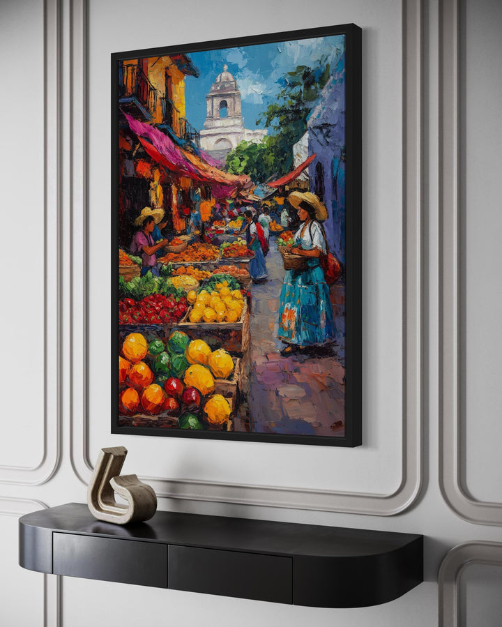 Mexican Market Scene Framed Canvas Wall Art