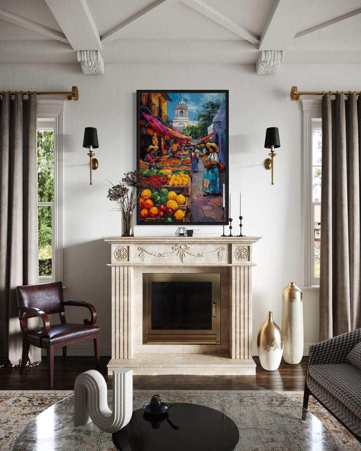 Mexican Market Scene Framed Canvas Wall Art