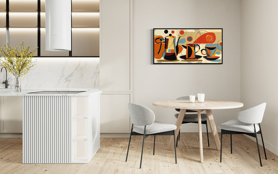 Mid Century Modern Coffee Pot And Cups Kitchen Framed Canvas Wall Art