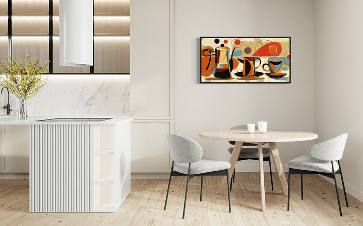Mid Century Modern Coffee Pot And Cups Kitchen Framed Canvas Wall Art