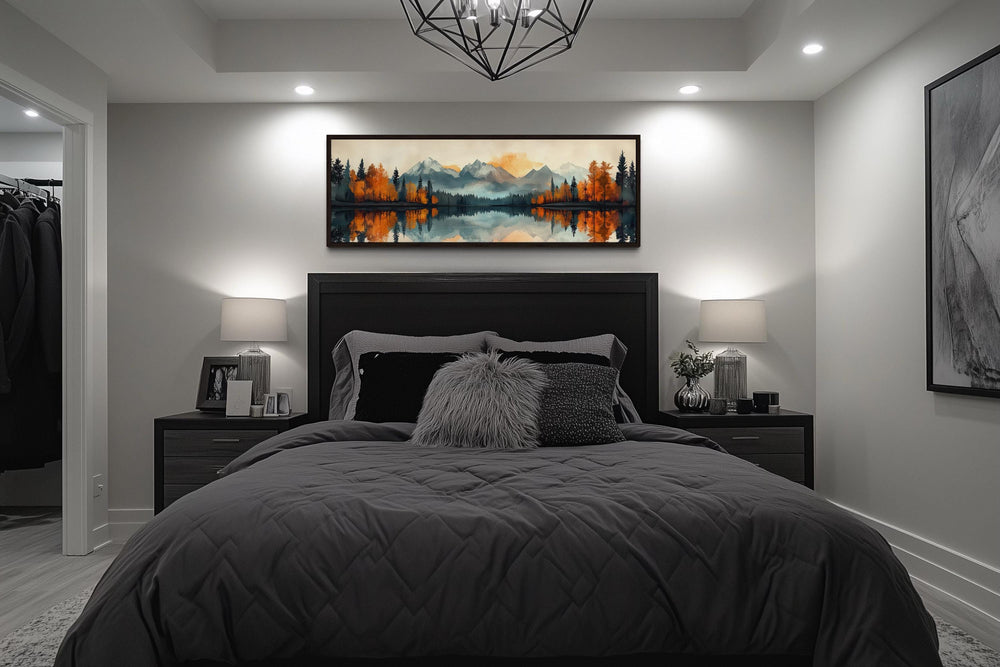Mid Century Modern Lake Landscape Long Narrow Wall Art