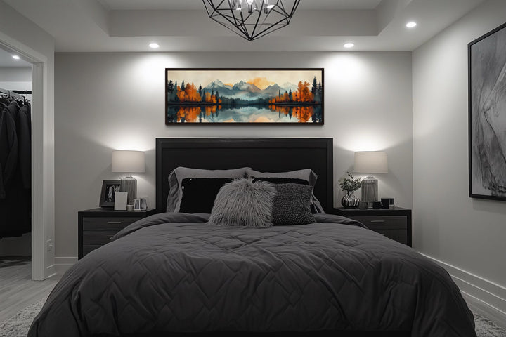 Mid Century Modern Lake Landscape Long Narrow Wall Art
