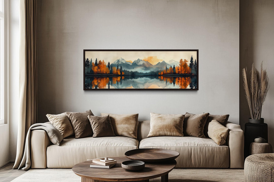 Mid Century Modern Lake Landscape Long Narrow Wall Art