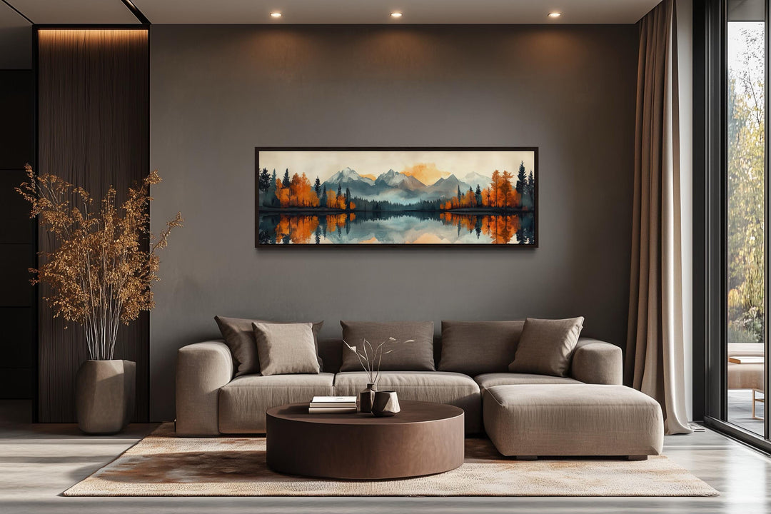 Mid Century Modern Lake Landscape Long Narrow Wall Art