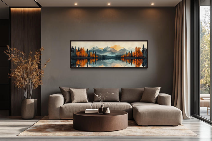 Mid Century Modern Lake Landscape Long Narrow Wall Art