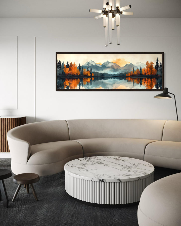 Mid Century Modern Lake Landscape Long Narrow Wall Art