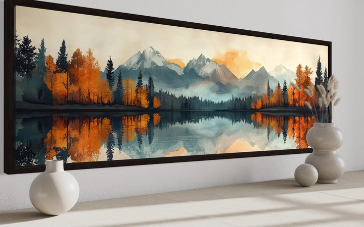 Mid Century Modern Lake Landscape Long Narrow Wall Art