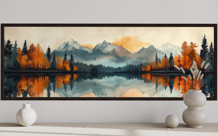 Mid Century Modern Lake Landscape Long Narrow Wall Art