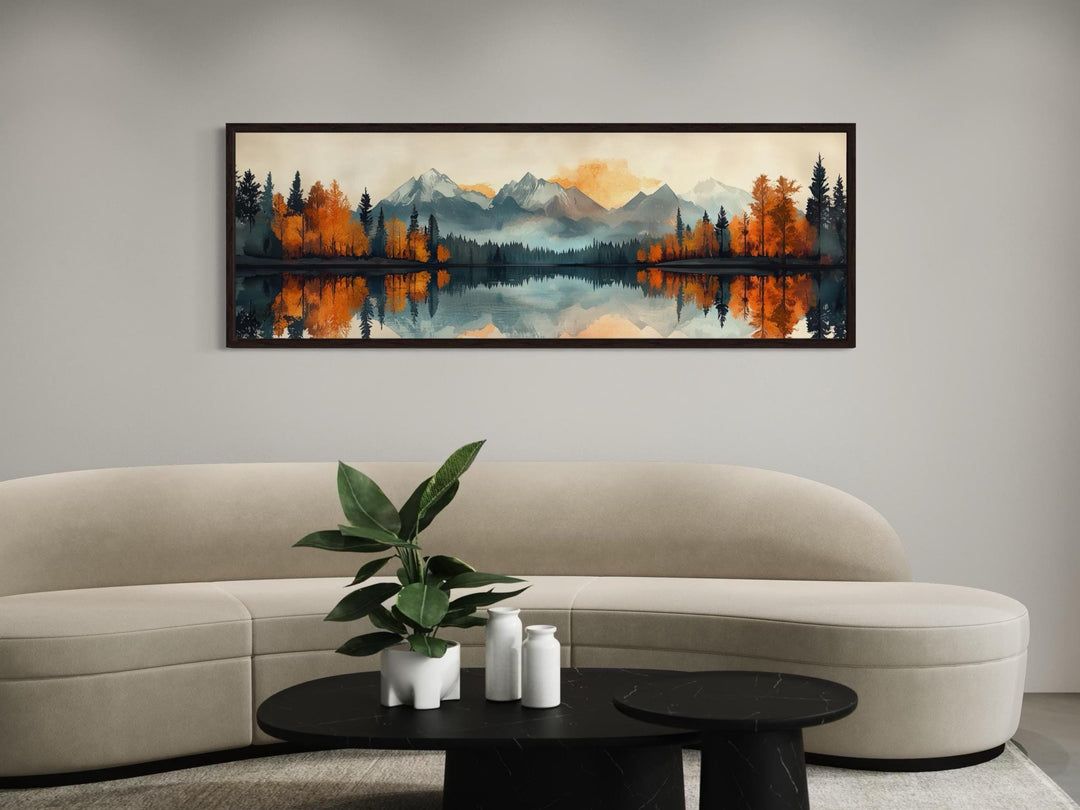 Mid Century Modern Lake Landscape Long Narrow Wall Art