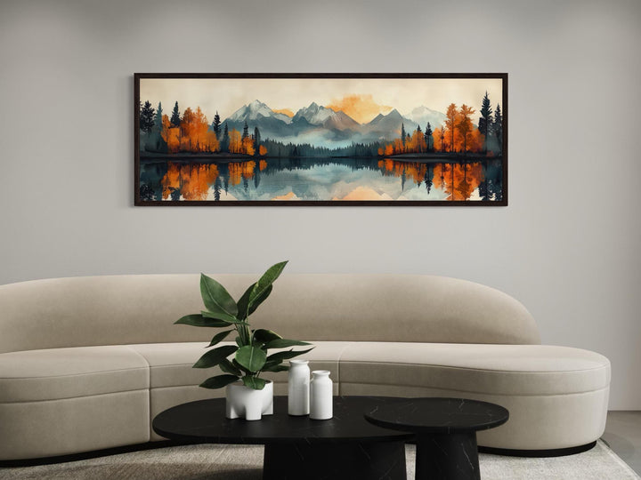 Mid Century Modern Lake Landscape Long Narrow Wall Art