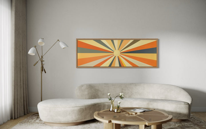 Mid Century Modern Neutral Sun Long Horizontal Framed Canvas Wall Art
