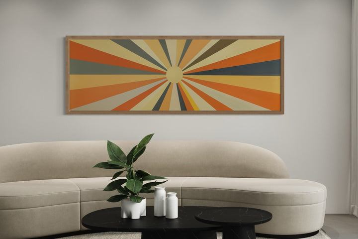 Mid Century Modern Neutral Sun Long Horizontal Framed Canvas Wall Art