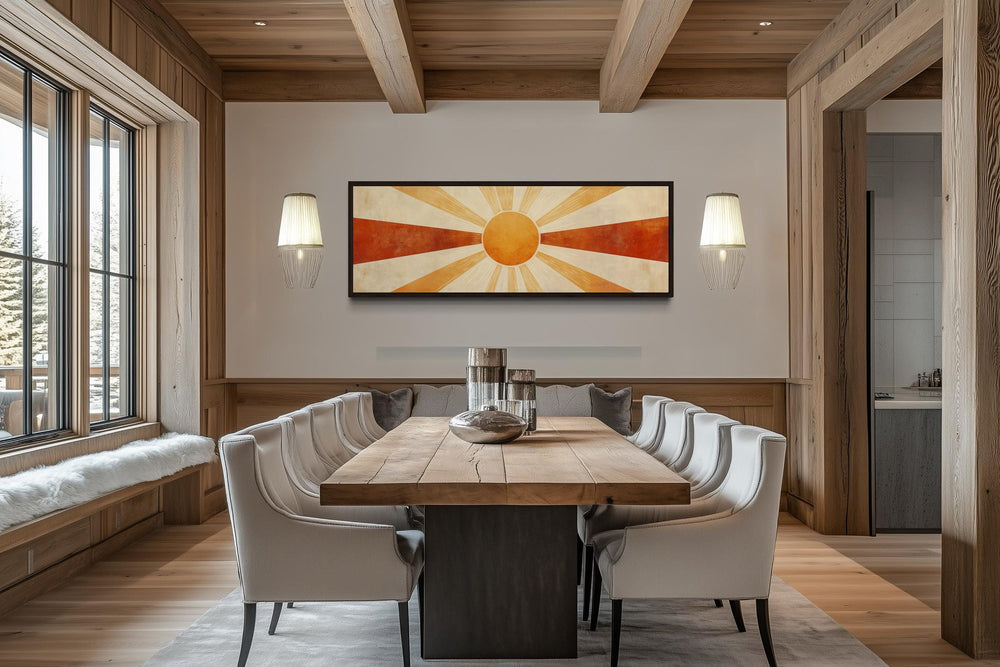 Mid Century Modern Sun Rays Long Horizontal Above Bed Wall Art