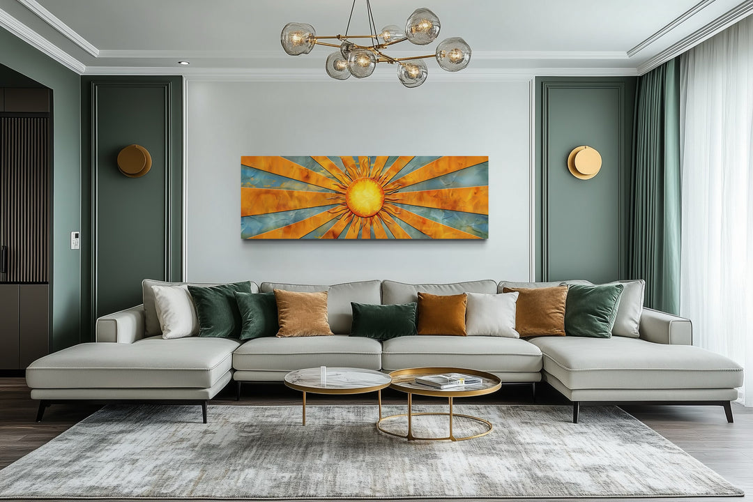 Mid Century Modern Yellow Sun Rays Horizontal Canvas Wall Art