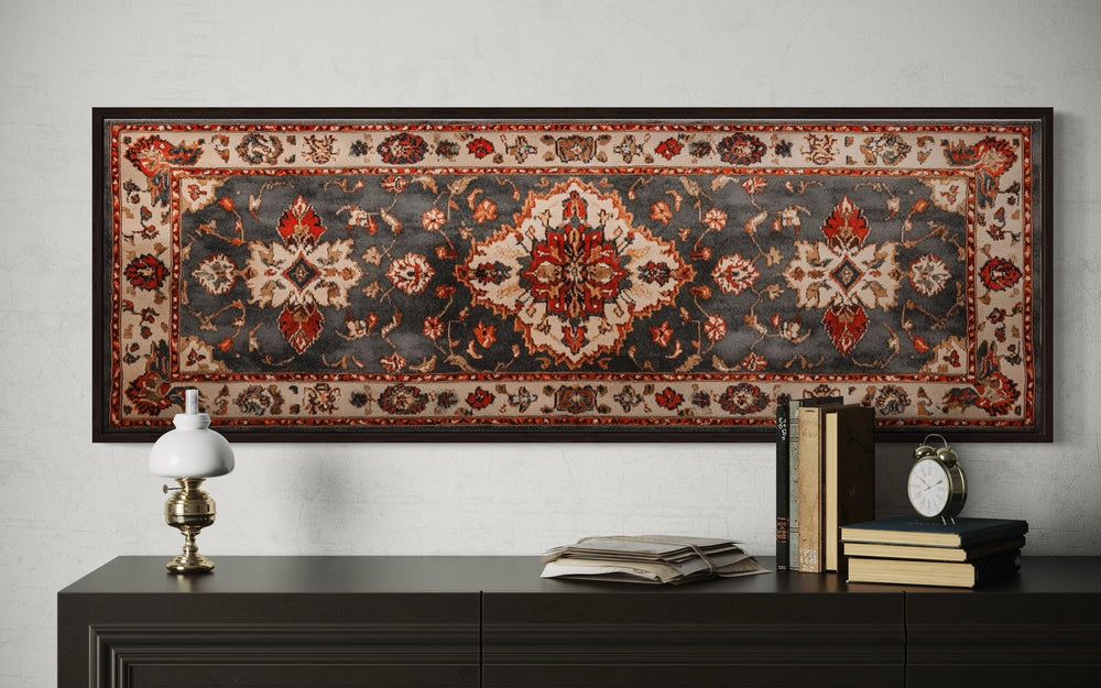 Middle Eastern Rug Style Long Horizontal Red Cream Canvas Wall Art