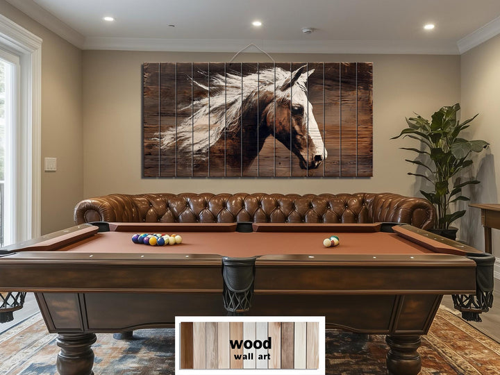 Minimalist Horse Portrait Distressed Wood Wall Art