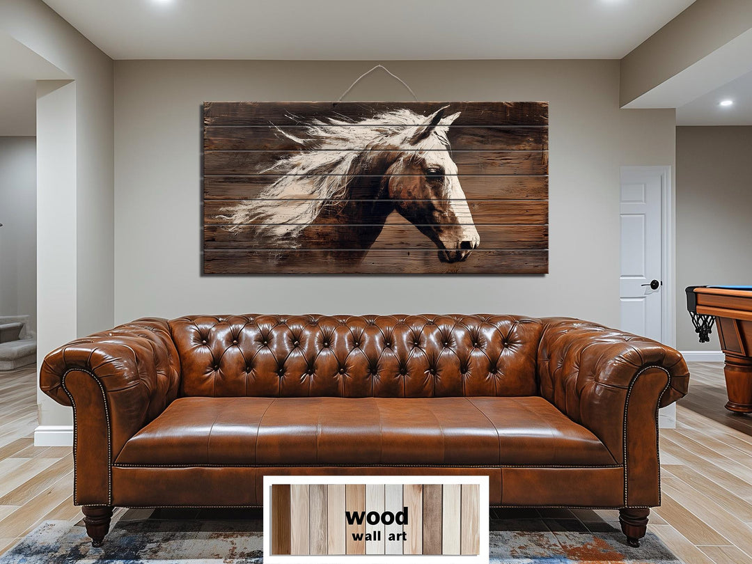 Minimalist Horse Portrait Distressed Wood Wall Art