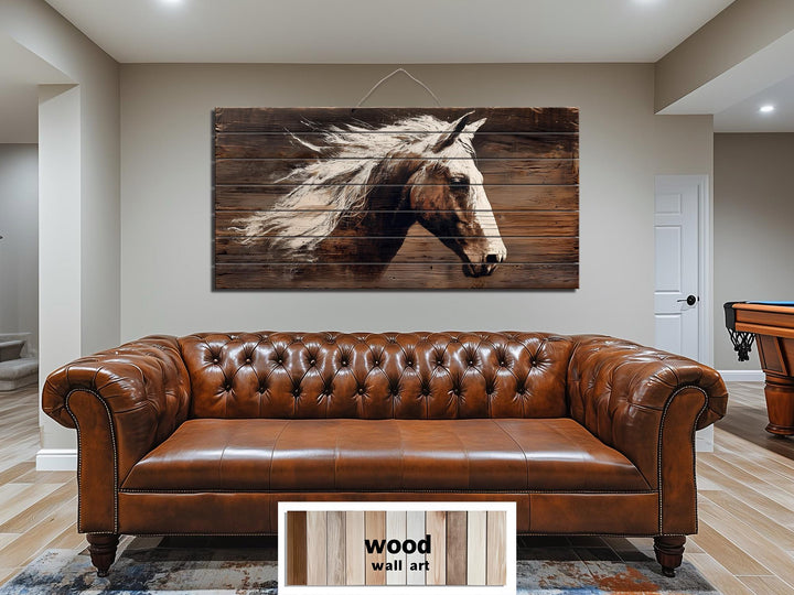 Minimalist Horse Portrait Distressed Wood Wall Art