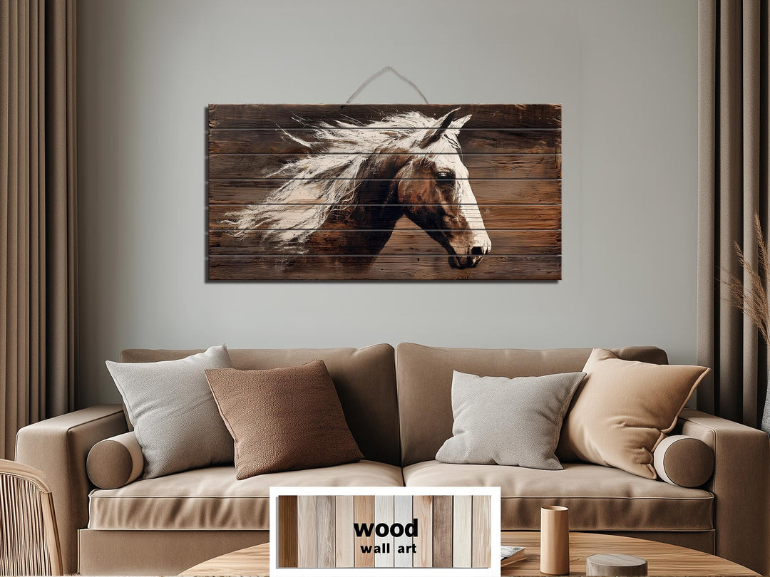 Minimalist Horse Portrait Distressed Wood Wall Art
