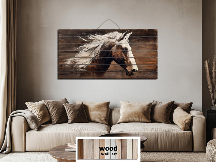 Minimalist Horse Portrait Distressed Wood Wall Art