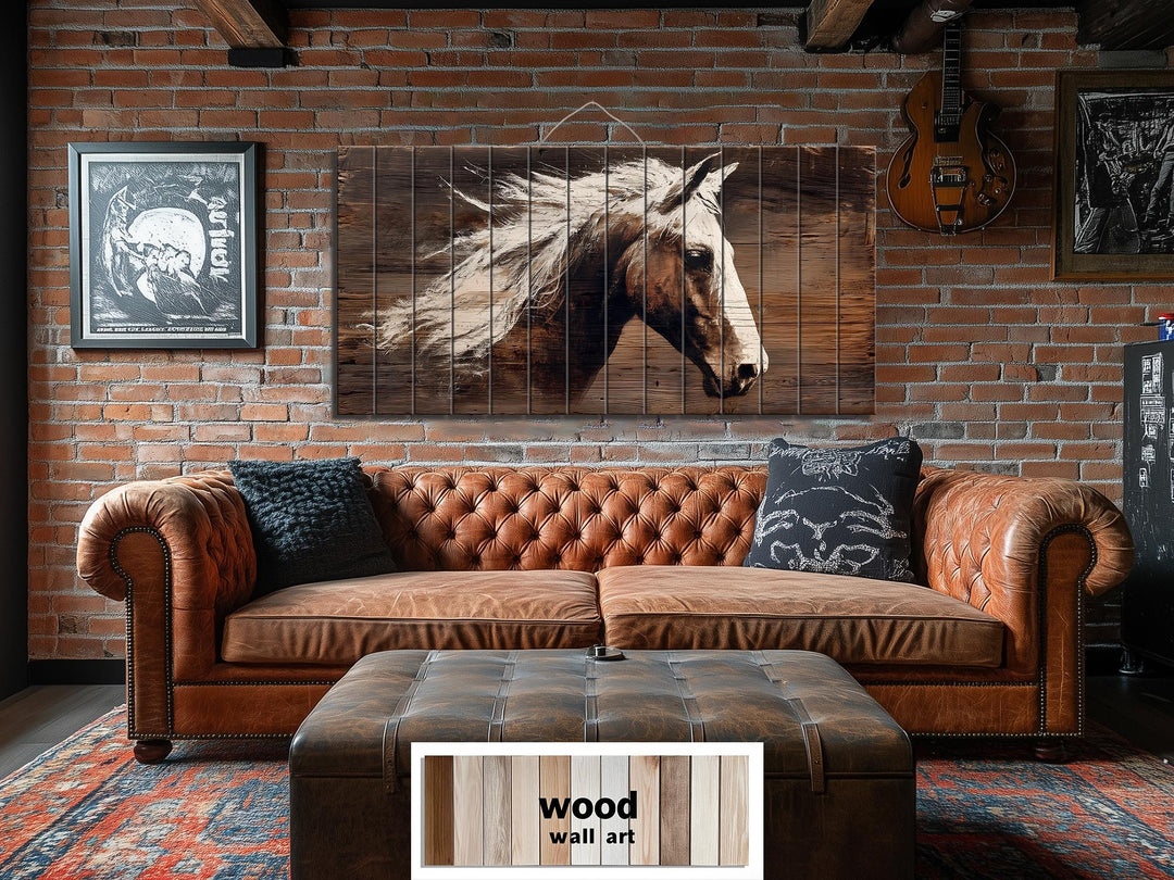 Minimalist Horse Portrait Distressed Wood Wall Art