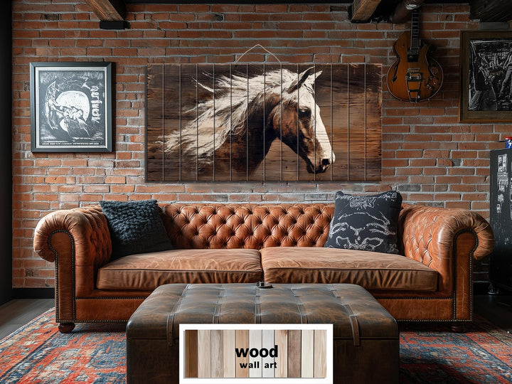 Minimalist Horse Portrait Distressed Wood Wall Art