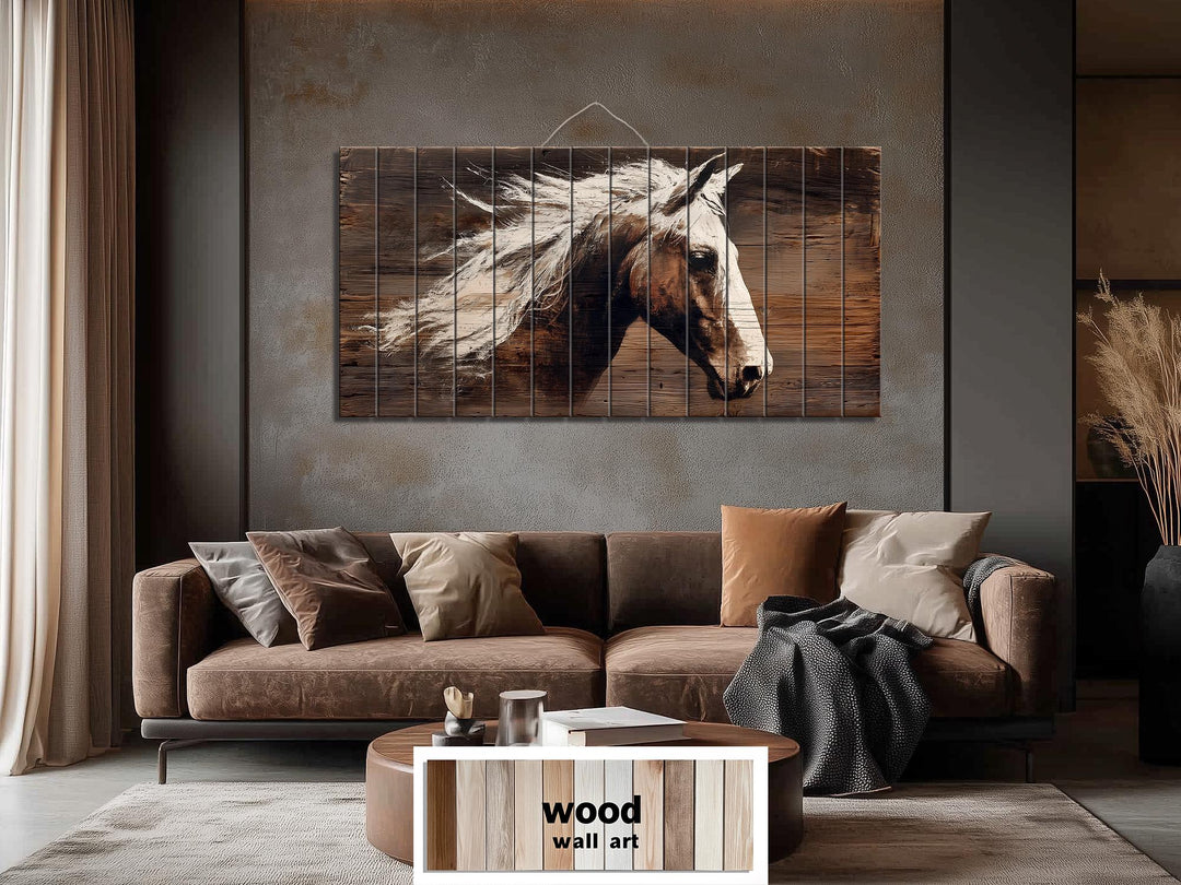 Minimalist Horse Portrait Distressed Wood Wall Art