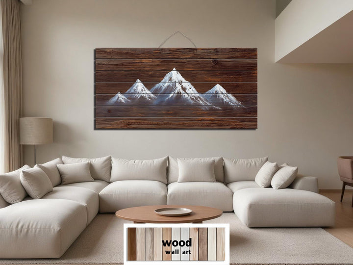 Minimalist White Silhouette Mountain Distressed Wood Wall Art