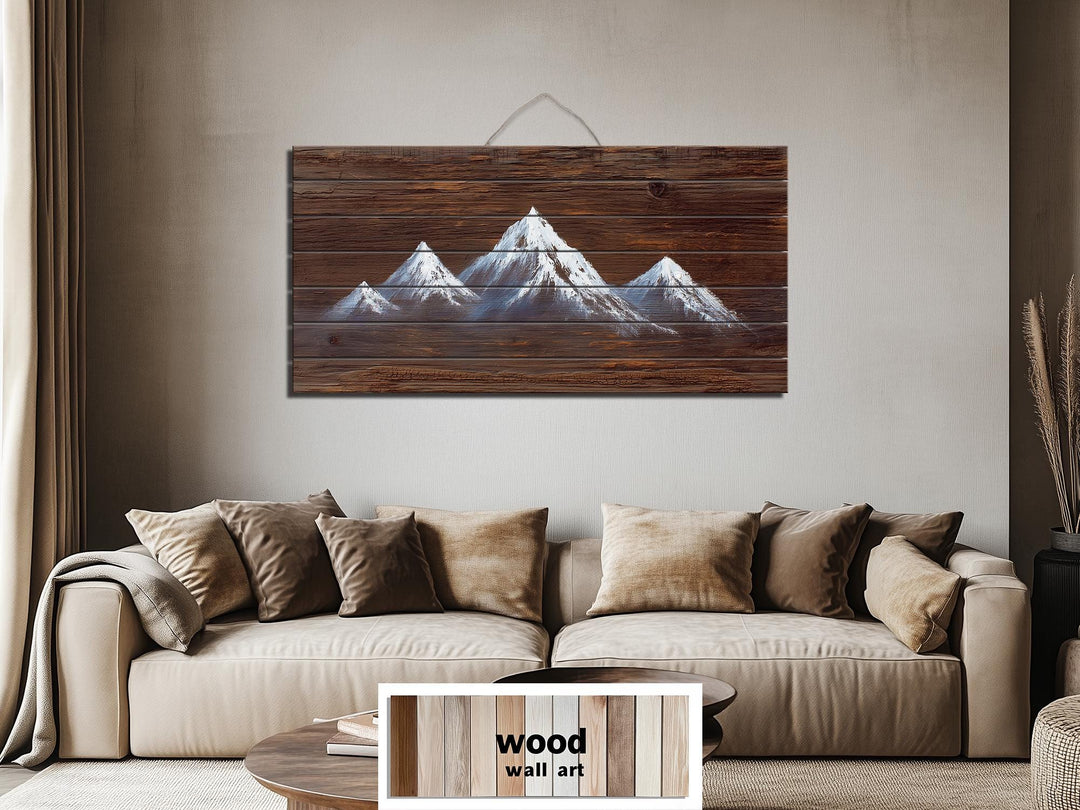 Minimalist White Silhouette Mountain Distressed Wood Wall Art