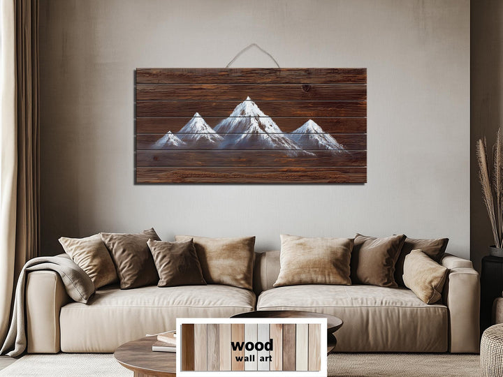 Minimalist White Silhouette Mountain Distressed Wood Wall Art