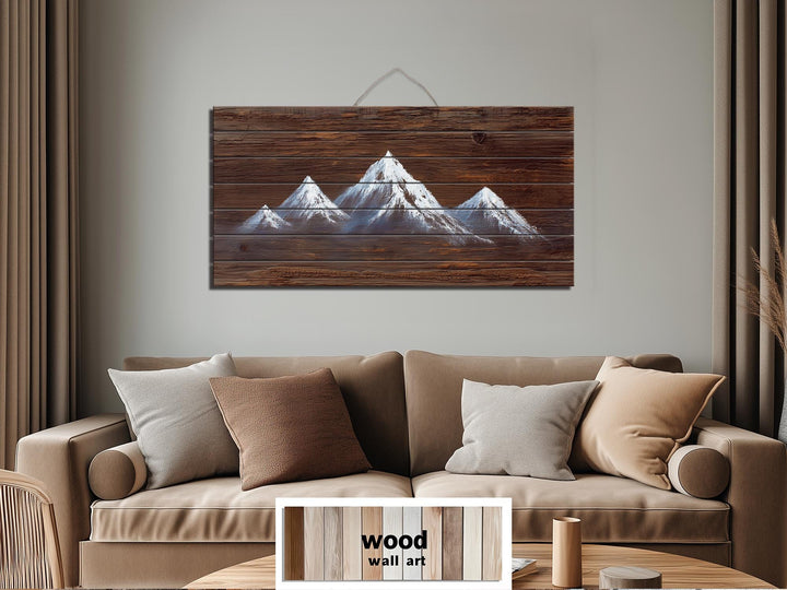 Minimalist White Silhouette Mountain Distressed Wood Wall Art