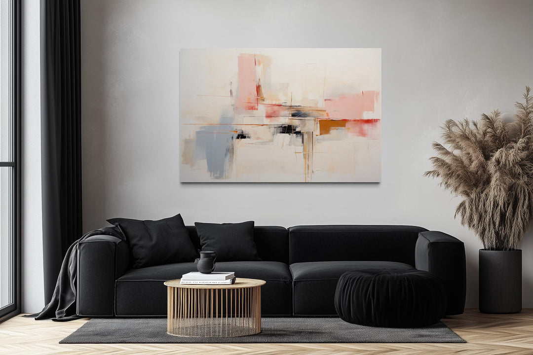 Modern Abstract Blush Pink Cream And Blue Canvas Wall Art
