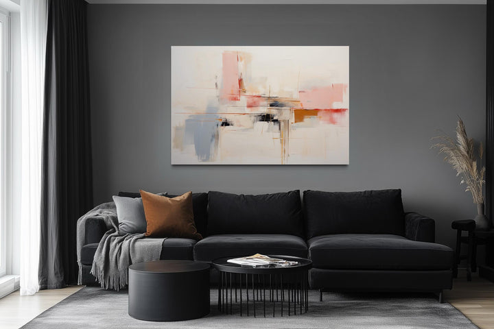 Modern Abstract Blush Pink Cream And Blue Canvas Wall Art