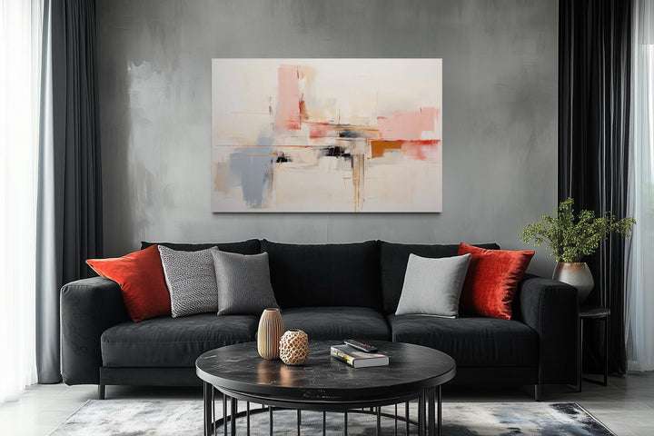 Modern Abstract Blush Pink Cream And Blue Canvas Wall Art