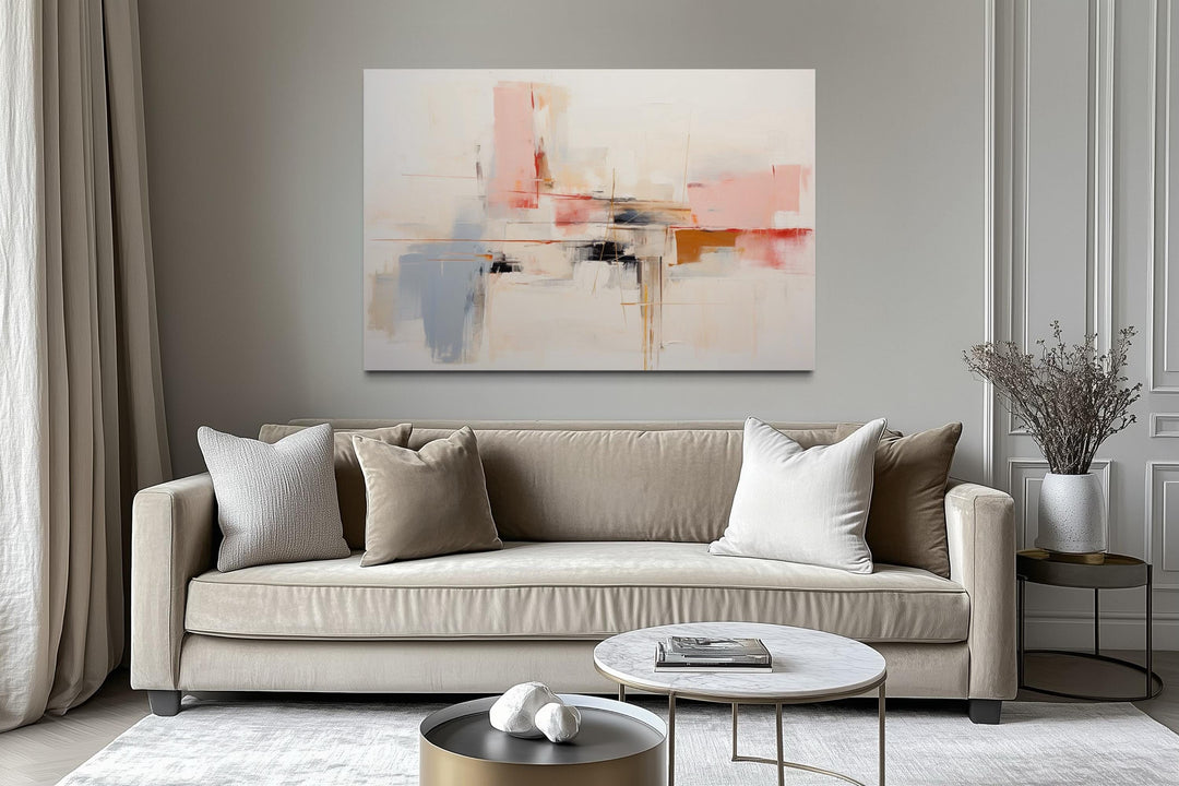 Modern Abstract Blush Pink Cream And Blue Canvas Wall Art