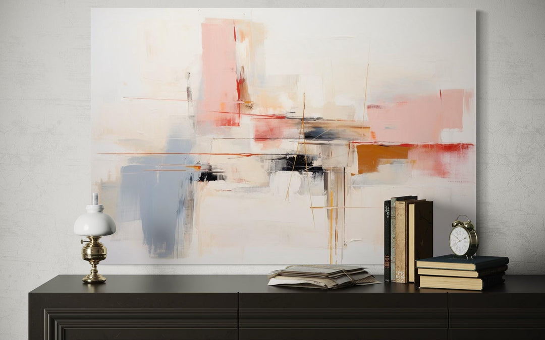 Modern Abstract Blush Pink Cream And Blue Canvas Wall Art