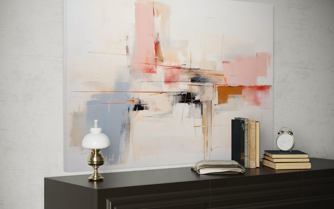 Modern Abstract Blush Pink Cream And Blue Canvas Wall Art